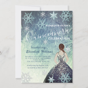 Stoffig blauw Winter wonderland glitter jurk Kaart