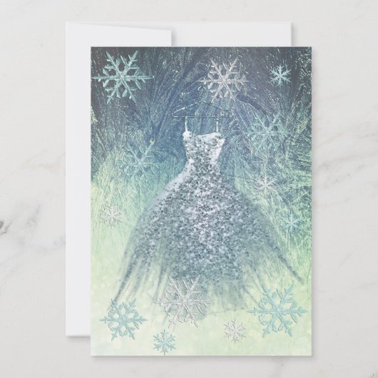 Stoffig blauw Winter wonderland glitter jurk Kaart (Achterkant)