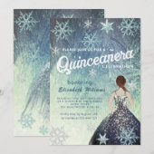 Stoffig blauw Winter wonderland glitter jurk Kaart (Voorkant / Achterkant)