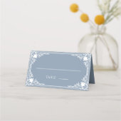  stoffig blauw wit Antiek Lijst bruiloft Plaatskaartje (Voorkant)