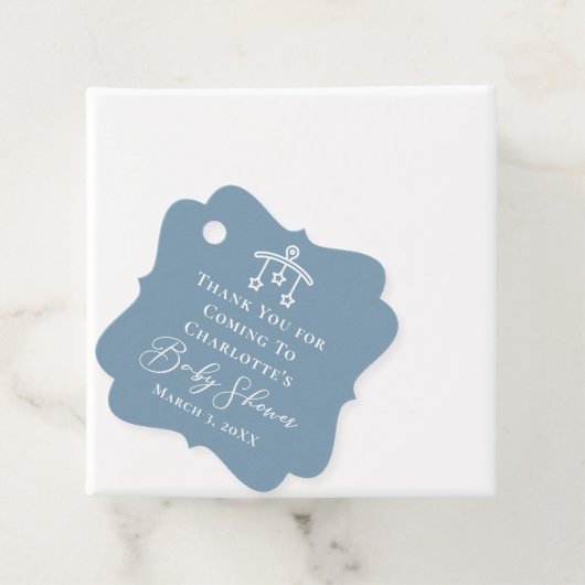 Stoffig blauw wit Baby shower gepersonaliseerd Bedankjes Labels (In situ)