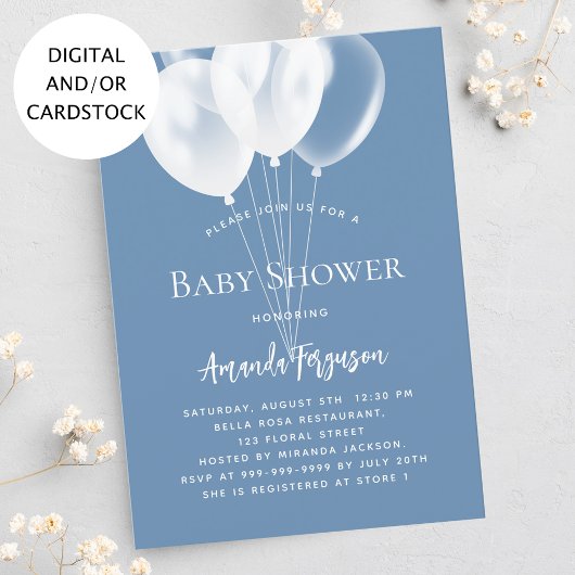 Stoffig blauw wit ballonnen jongen baby shower kaart