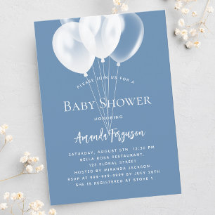 Stoffig blauw wit ballonnen jongen baby shower uitnodiging briefkaart