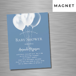 Stoffig blauw wit ballonnen jongen luxe baby showe magnetische uitnodiging