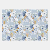 Stoffig Blauw Wit Blauw Goud Bloemen Bruiloft Inpakpapier Vel (Voorkant 2)