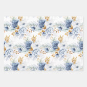 Stoffig Blauw Wit Blauw Goud Bloemen Bruiloft Inpakpapier Vel (Voorkant)