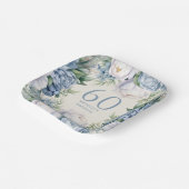 Stoffig Blauw Wit Bloemen 60ste Verjaardag Papieren Bordje (Gebogen)