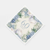 Stoffig Blauw Wit Bloemen 60ste Verjaardag Servet (Hoek)