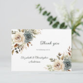 Stoffig Blauw Wit Bloemen Botanisch Groen Bruiloft Bedankkaart (Staand voorkant)