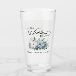 Stoffig Blauw Wit Bloemen Bruiloft Favor Glas