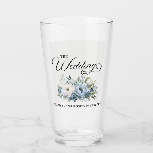 Stoffig Blauw Wit Bloemen Bruiloft Favor Glas (Voorkant)