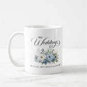 Stoffig Blauw Wit Bloemen Bruiloft Favor Koffiemok (Links)