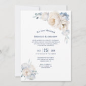 Stoffig Blauw Wit Bloemen Bruiloft Receptie Kaart (Voorkant)