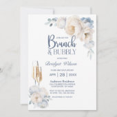 Stoffig Blauw Wit Bloemen Brunch en Bubble Kaart (Voorkant)