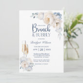 Stoffig Blauw Wit Bloemen Brunch en Bubble Kaart (Staand voorkant)