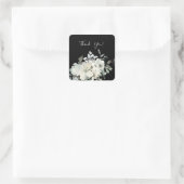 Stoffig Blauw & Wit Bloemen Dank u- Zwart V2 Vierkante Sticker (Tas)