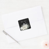 Stoffig Blauw & Wit Bloemen Dank u- Zwart V2 Vierkante Sticker (Envelop)