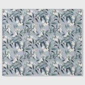Stoffig Blauw Wit Bloemen Eucalyptus Cadeaupapier (Vlak)