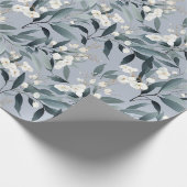 Stoffig Blauw Wit Bloemen Eucalyptus Cadeaupapier (Hoek)