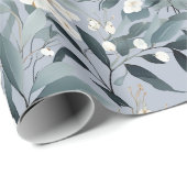 Stoffig Blauw Wit Bloemen Eucalyptus Cadeaupapier (Rol Hoek)