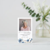 Stoffig Blauw Wit Bloemen Foto Memorial Gebed Kaar Visitekaartje (Staand voorkant)