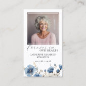 Stoffig Blauw Wit Bloemen Foto Memorial Gebed Kaar Visitekaartje (Voorkant)