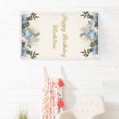 Stoffig Blauw Wit Bloemen Gelukkige Verjaardag Ver Spandoek (Insitu)