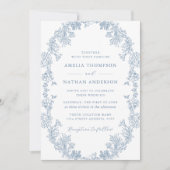 Stoffig Blauw Wit  Bloemen Huwelijk Kaart (Voorkant)