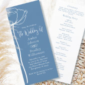 Stoffig Blauw Wit Bloemen Moderne Minimale Bruilof Programmakaart