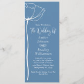 Stoffig Blauw Wit Bloemen Moderne Minimale Bruilof Programmakaart (Voorkant)