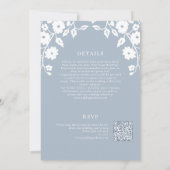 Stoffig Blauw Wit Bloemen QR RSVP All-in-One Weddi Kaart (Achterkant)