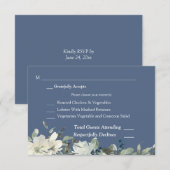 Stoffig Blauw & Wit Bloemen RSVP 3 Maaltijd Kaart- (Voorkant / Achterkant)