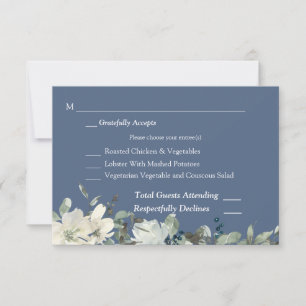 Stoffig Blauw & Wit Bloemen RSVP 3 Maaltijd Kaart- Kaartje