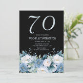 Stoffig Blauw Wit Bloemen Zwart 70ste Verjaardag Kaart (Staand voorkant)