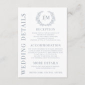 Stoffig blauw wit bloemenbruiloft details kaarten (Voorkant)