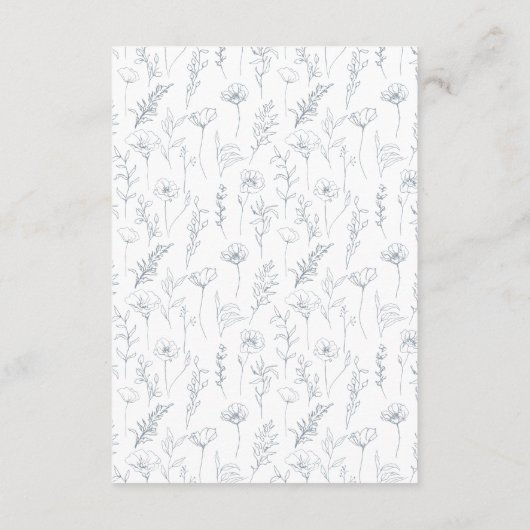 Stoffig blauw wit bloemenbruiloft details kaarten (Achterkant)