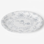 Stoffig blauw wit bloemenbruiloft papieren borden bordje (Gekanteld)