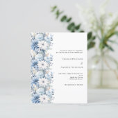 Stoffig blauw wit bloemetjes bruiloft uitnodiging (Staand voorkant)