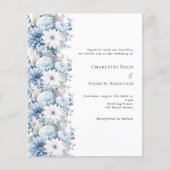 Stoffig blauw wit bloemetjes bruiloft uitnodiging (Voorkant)