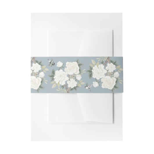 Stoffig Blauw Wit Chinoiserie Bloemenbruiloft Uitnodigingen Wikkel (Voorkant Voorbeeld)