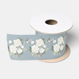 Stoffig Blauw Wit Chinoiserie Porselein Bloemenvog Satijnen Lint