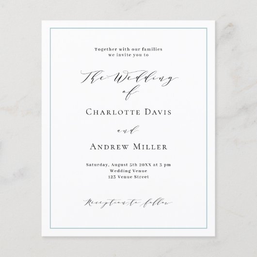 Stoffig blauw wit formele huwelijksuitnodiging (Voorkant)