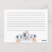 Stoffig Blauw Wit Goud Bloemen Bruiloft Recept Briefkaart (Achterkant)