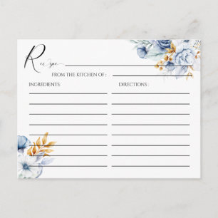 Stoffig Blauw Wit Goud Bloemen Bruiloft Recept Briefkaart