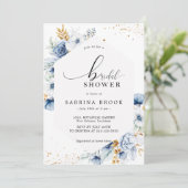 Stoffig Blauw Wit Goud Bloemen Vrijgezellenfeest Kaart (Staand voorkant)