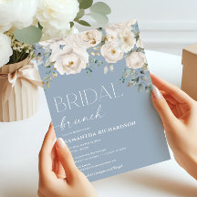 Stoffig blauw wit ivoor bloemen bruids brunch