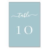 Stoffig blauw wit script trouwtafel nummer kaart (Voorkant)