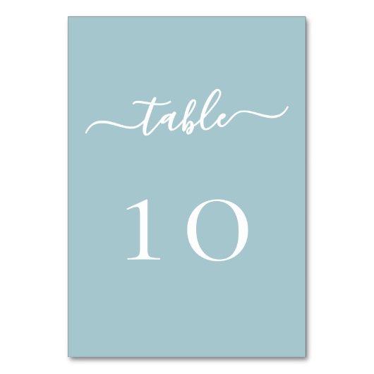 Stoffig blauw wit script trouwtafel nummer kaart (Voorkant)