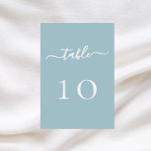 Stoffig blauw wit script trouwtafel nummer kaart