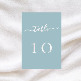 Stoffig blauw wit script trouwtafel nummer kaart